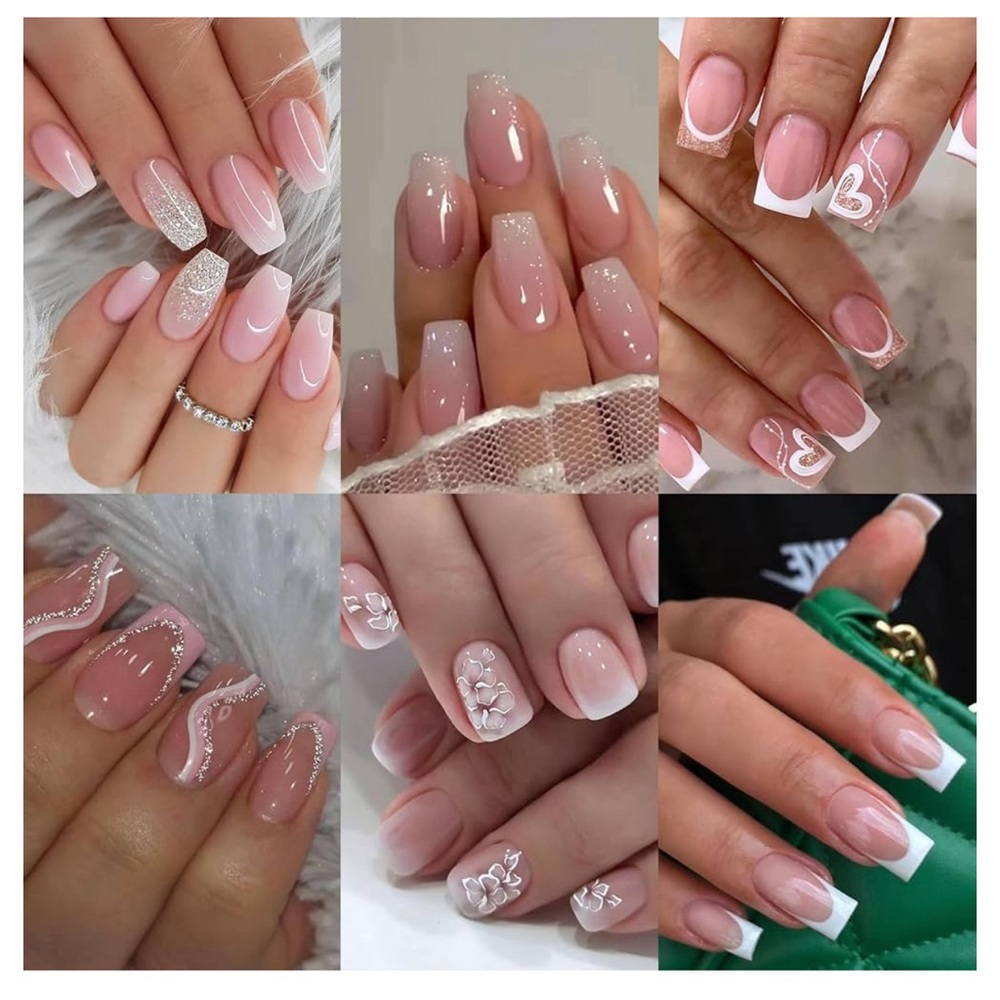 6 Packs (144 Pcs) Press on Nails Medium - Jsiallye Pink Gradient Press o…